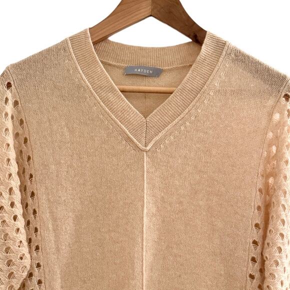 Hayden 100% Cashmere Light Slouchy Cream Oversized Minimal Sweater XS Open Weave - Picture 4 of 9